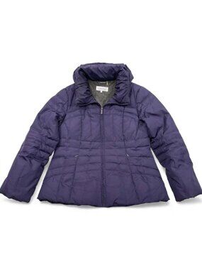 Calvin Klein Down Puffer Hooded Jacket Coat Women's Large Purple Removable Hood